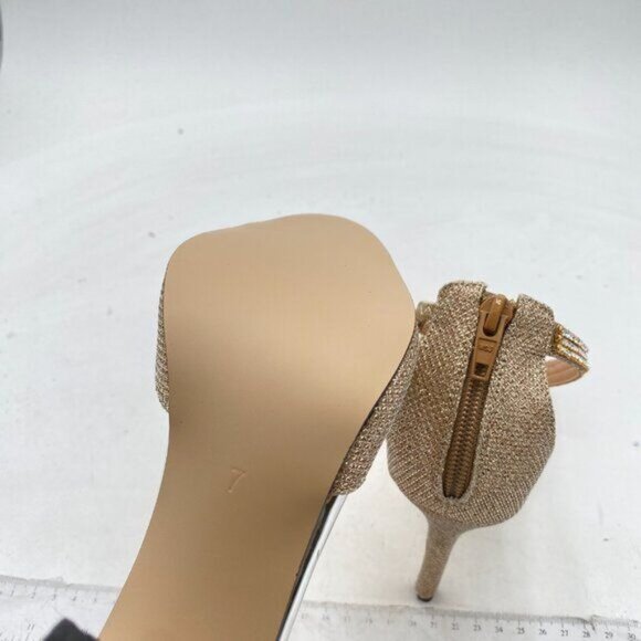 XYD Beige Glitter Open Toe Rhinestones Ankle Strap Sandals High Heel Bridal Shoe - Picture 6 of 8